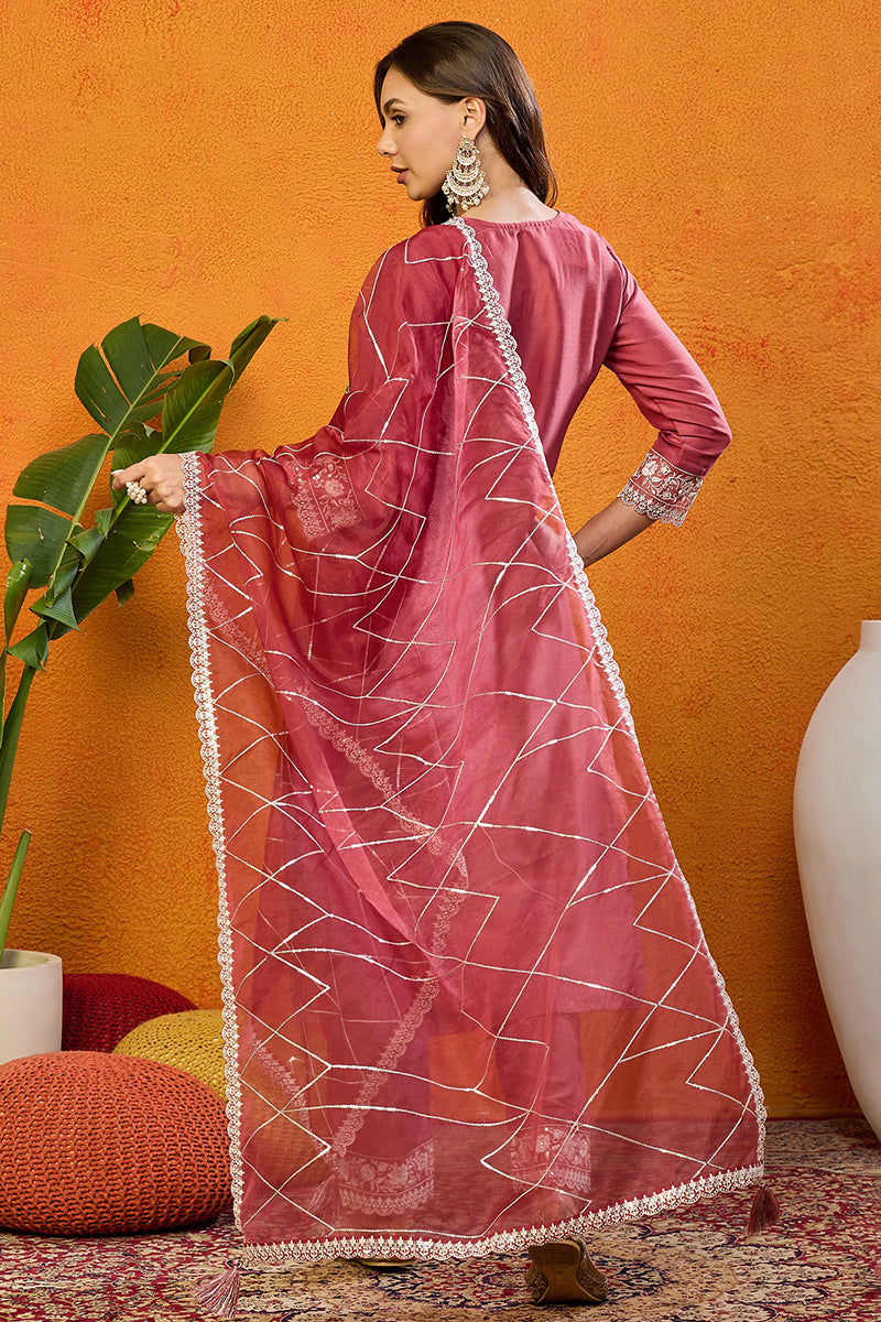 Rust-Red-Silk-Blend-Solid-Embroidered-Straight-3-Piece-Kurta-Set