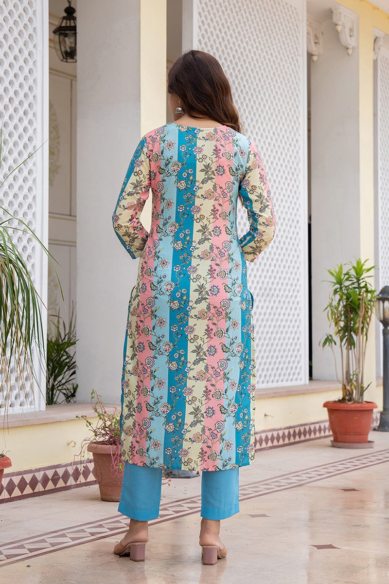 MultiColor-Rayon-Blend-Floral-Printed-Straight-Kurta-Set