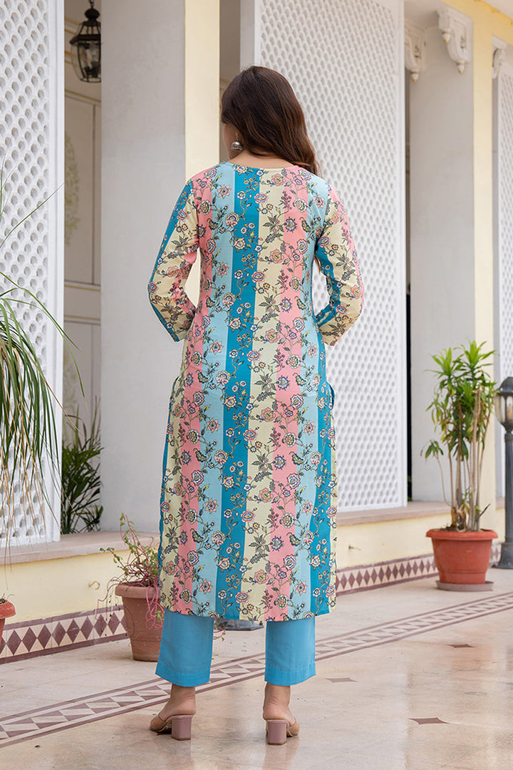 MultiColor-Rayon-Blend-Floral-Printed-Straight-Kurta-Set