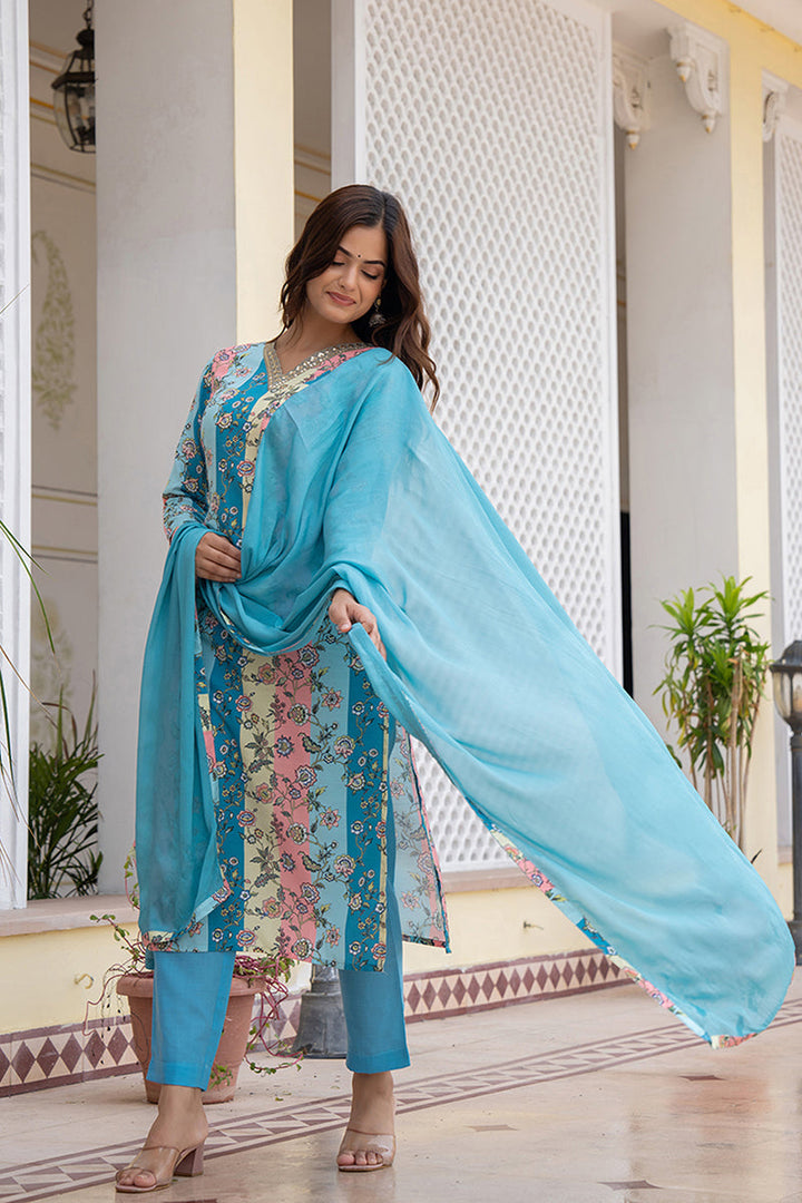 MultiColor-Rayon-Blend-Floral-Printed-Straight-Kurta-Set