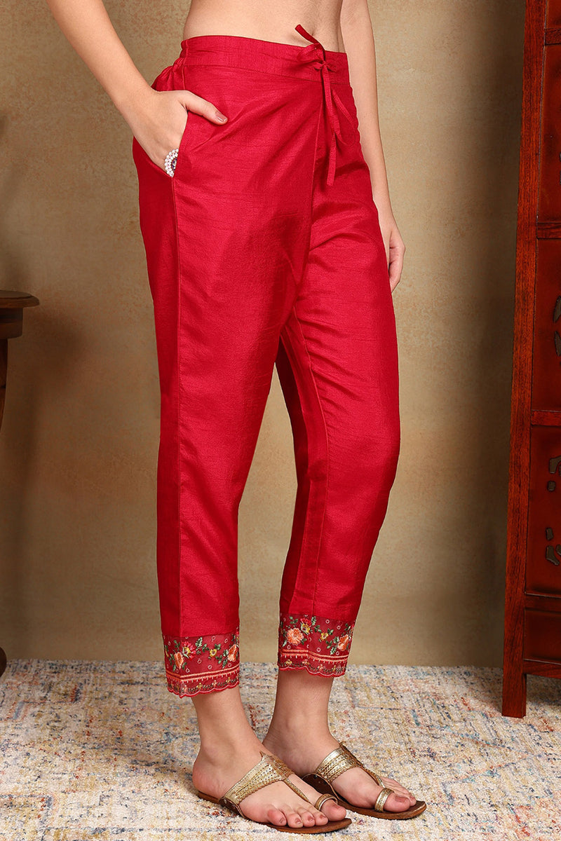 Rani Pink Silk Blend Solid Embroidered Straight Suit Set