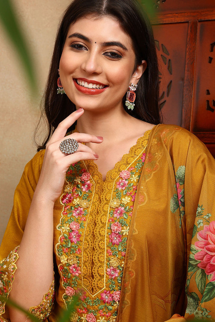 Mustard-Yellow-Silk-Blend-Solid-Embroidered-3-Piece-Kurta-Set