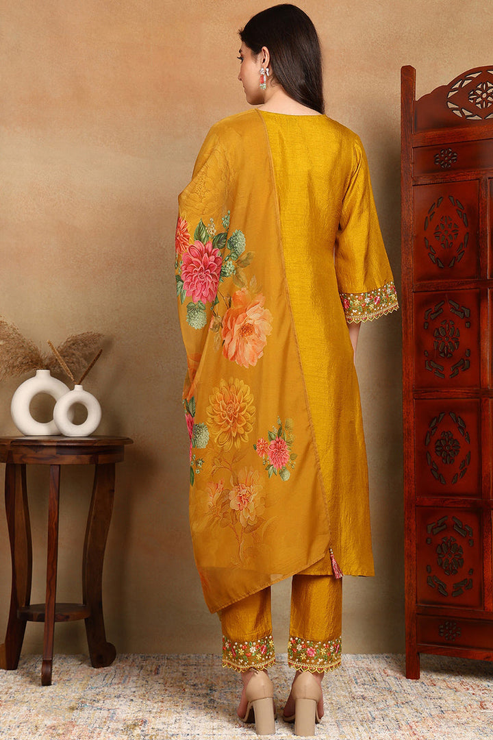 Mustard-Yellow-Silk-Blend-Solid-Embroidered-3-Piece-Kurta-Set