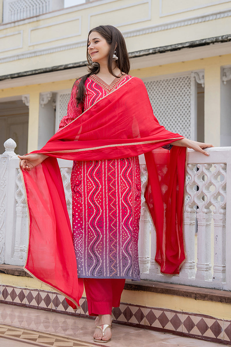 Red-Embroidered-Solid-Rayon-Blend-Straight-Kurta-Set