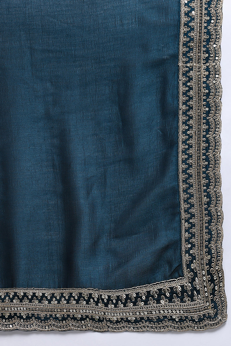 Dark-Blue-Silk-Blend-Solid-Embroidered-Straight-Kurta-Set