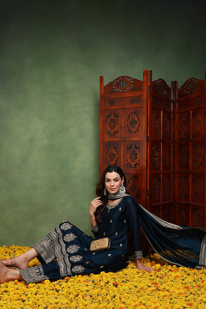 Dark-Blue-Silk-Blend-Solid-Embroidered-Straight-Kurta-Set