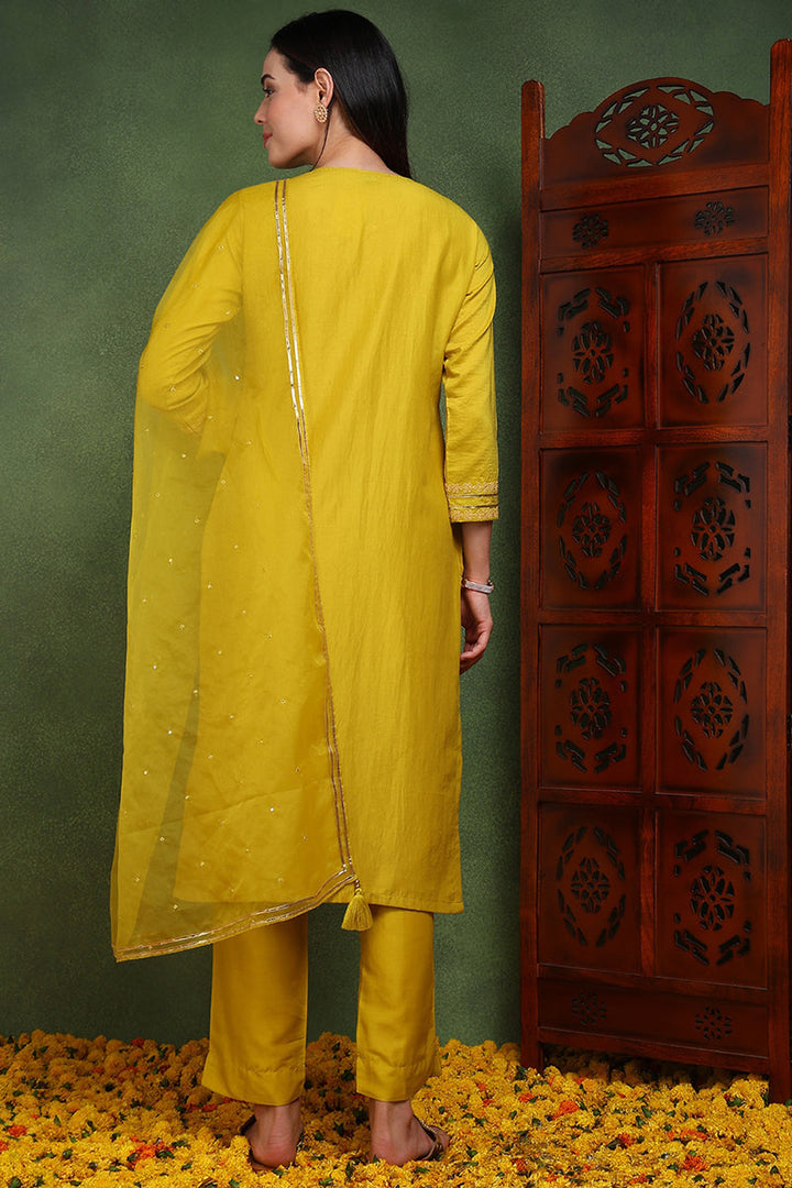 Mustard-Yellow-Silk-Blend-Solid-Yoke-Design-Straight-Kurta-Set