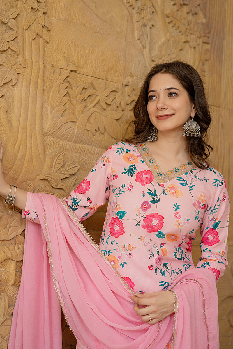 Pink-Rayon-Blend-Floral-Printed-Straight-Kurta-Set