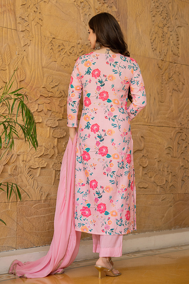 Pink-Rayon-Blend-Floral-Printed-Straight-Kurta-Set