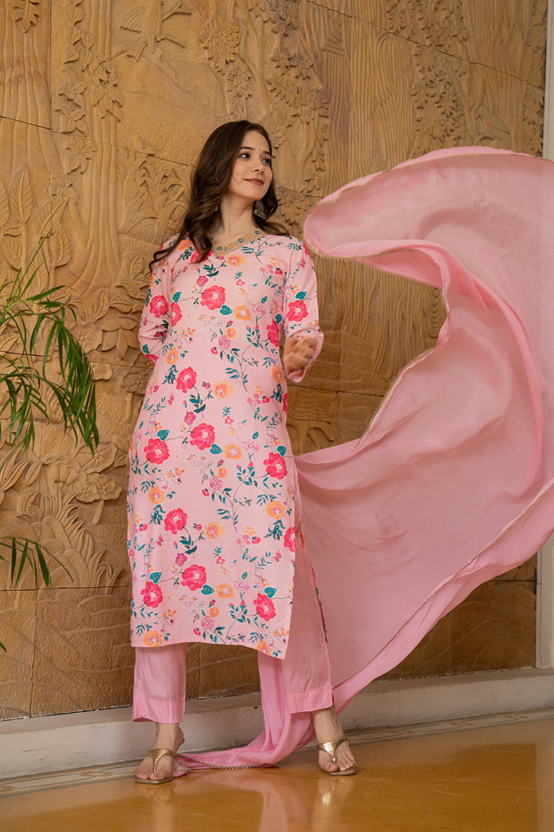 Pink-Rayon-Blend-Floral-Printed-Straight-Kurta-Set