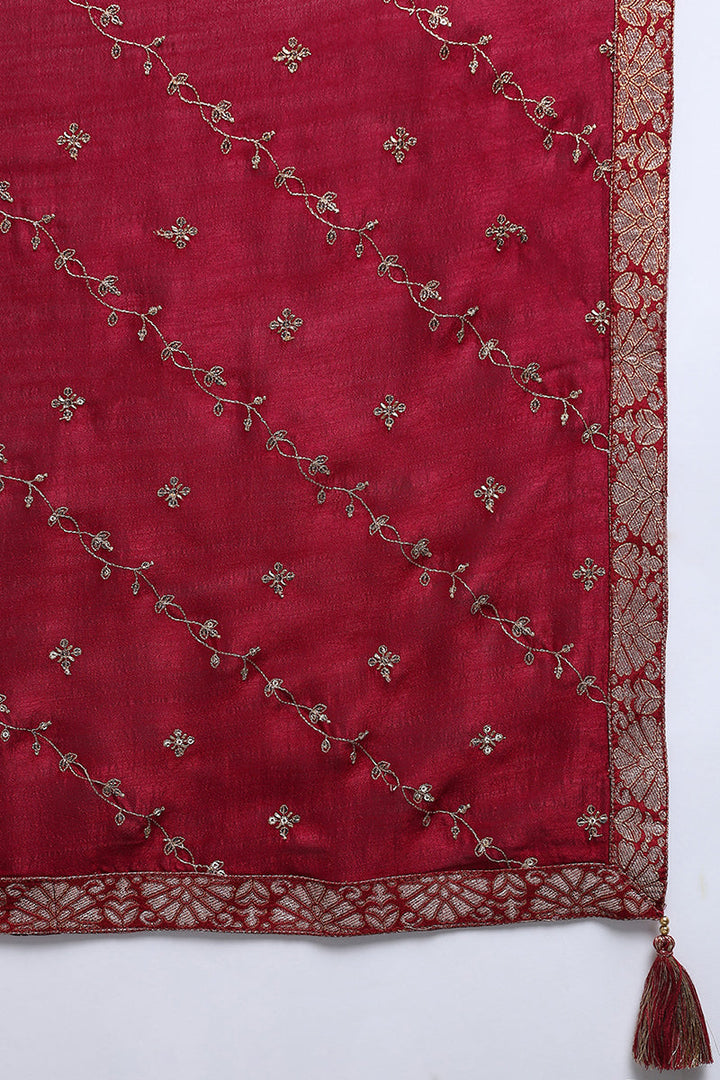 Maroon-Silk-Blend-Solid-Embroidered-Straight-Kurta-Set