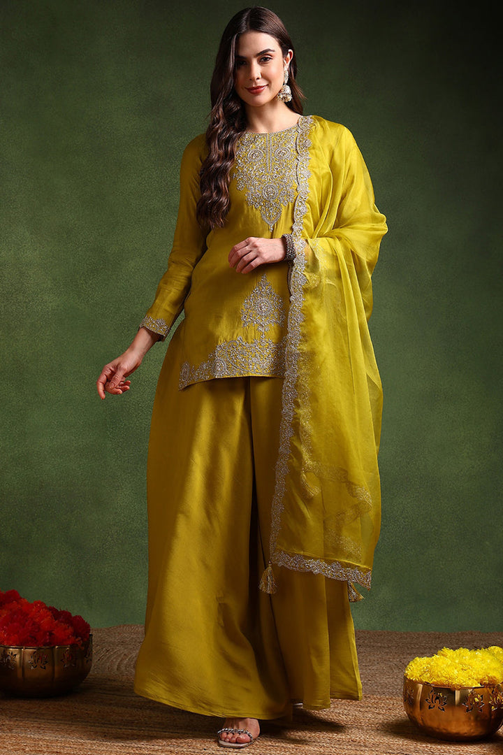 Lime-Green-Silk-Blend-Embroidered-Straight-Palazzo-Set