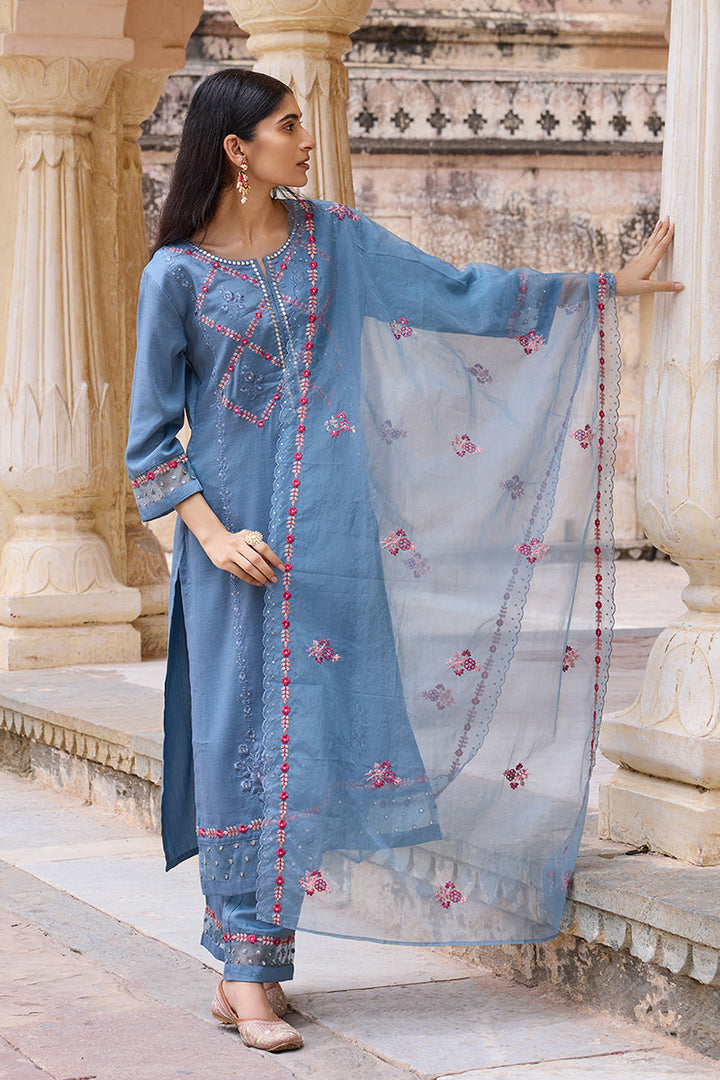 Blue-Silk-Blend-Solid-Embroidered-Straight-3-Piece-Kurta-Set