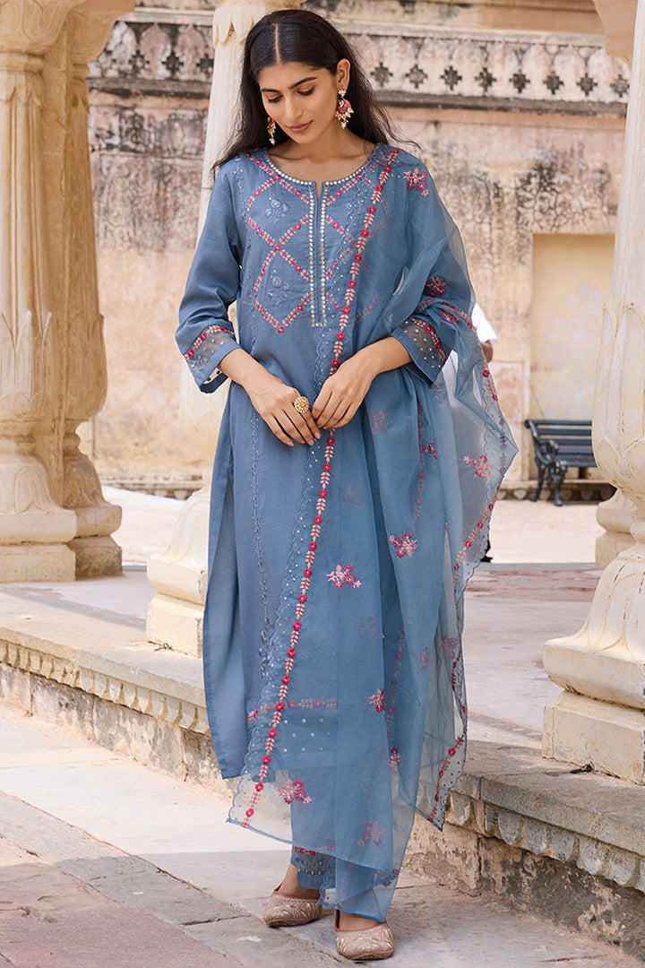 Blue-Silk-Blend-Solid-Embroidered-Straight-3-Piece-Kurta-Set