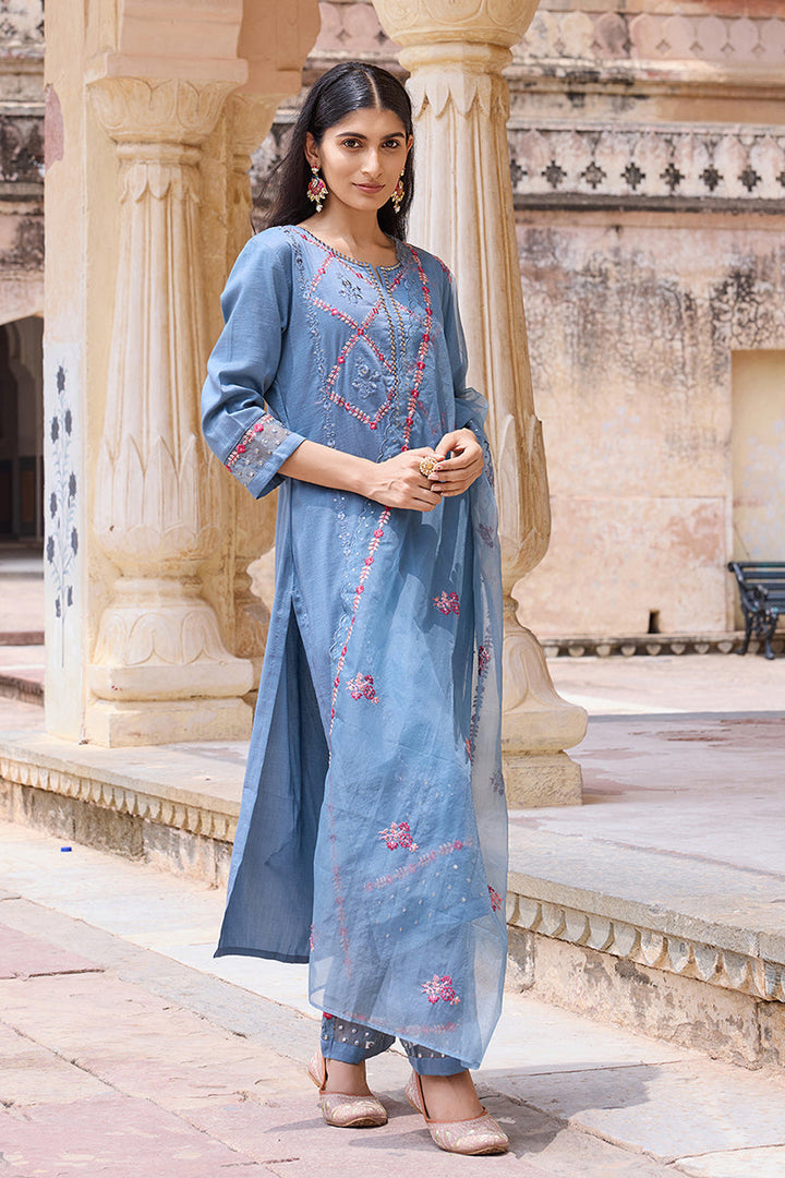 Blue-Silk-Blend-Solid-Embroidered-Straight-3-Piece-Kurta-Set