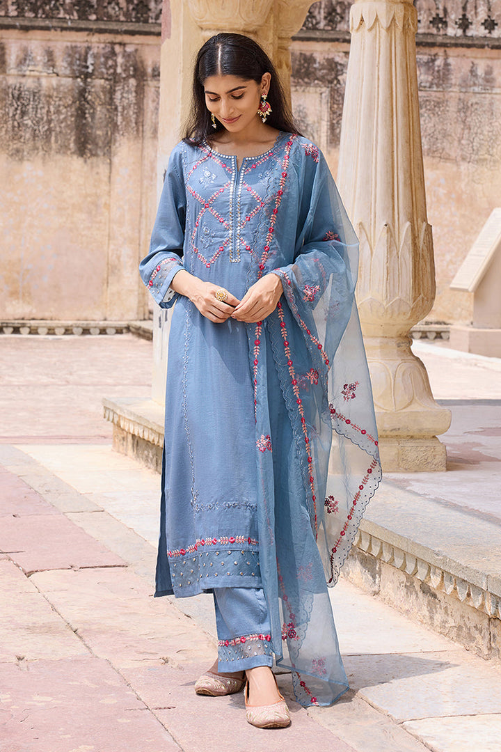 Blue-Silk-Blend-Solid-Embroidered-Straight-3-Piece-Kurta-Set