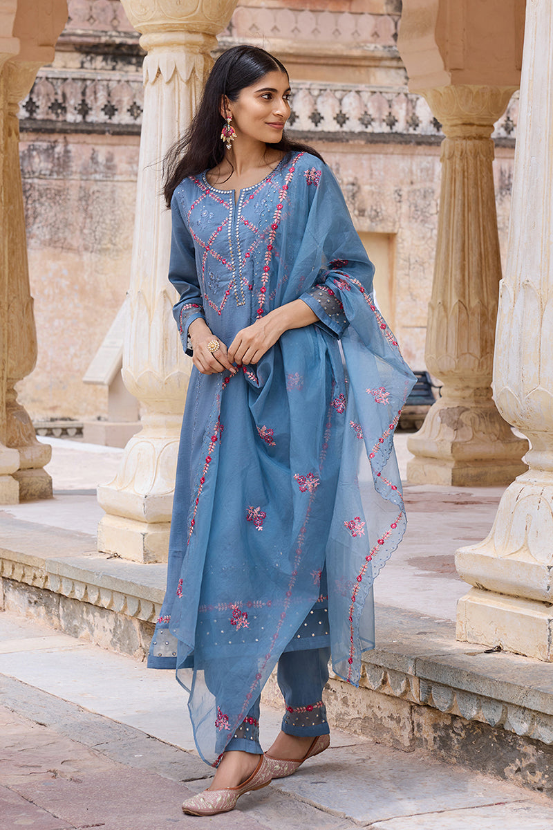 Blue-Silk-Blend-Solid-Embroidered-Straight-3-Piece-Kurta-Set