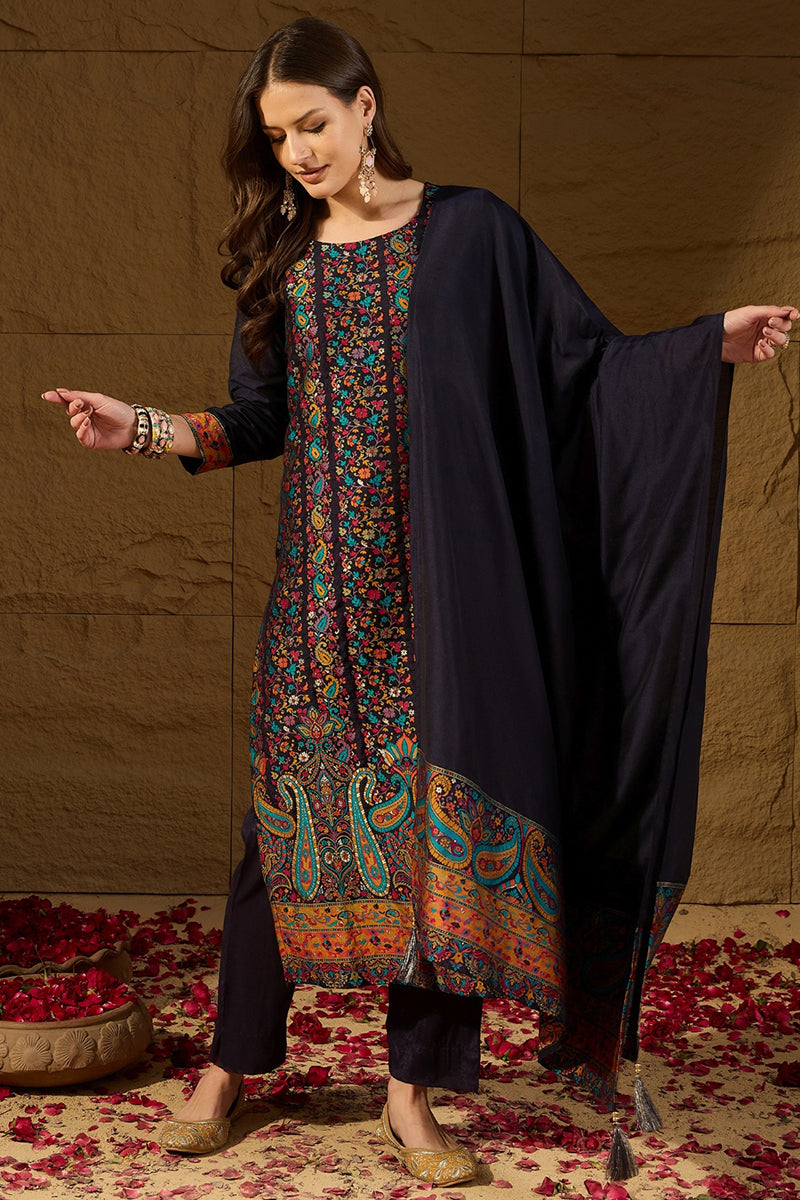 Navy-Blue-Silk-Blend-Woven-Design-Straight-3-Piece-Anarkali-Set
