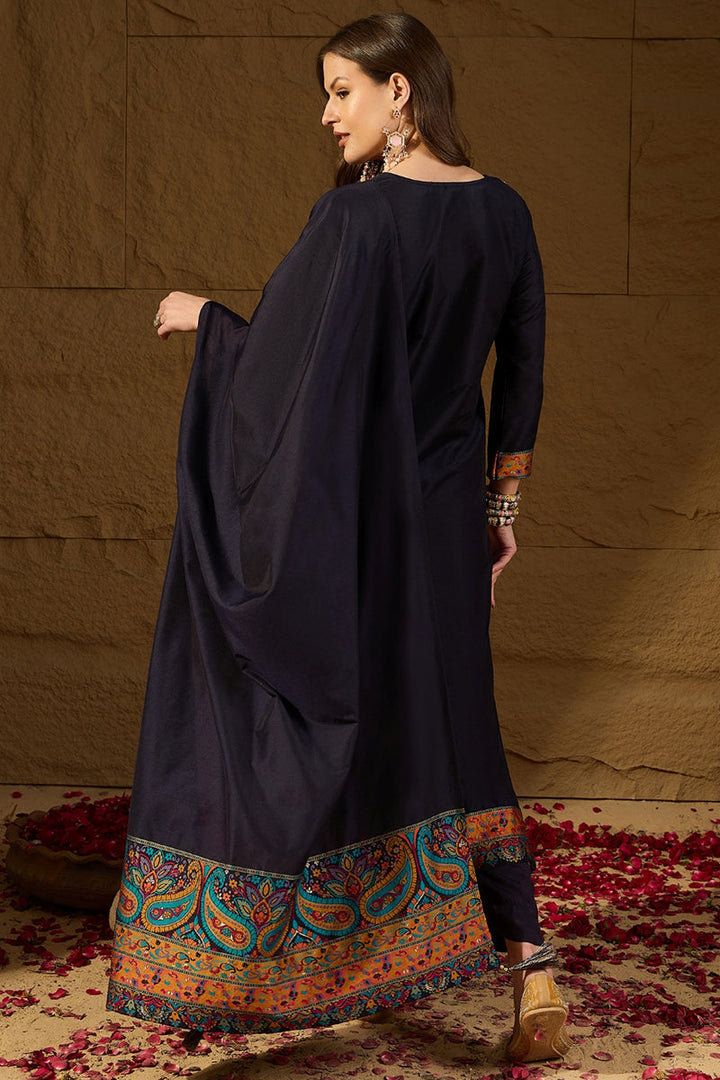 Navy-Blue-Silk-Blend-Woven-Design-Straight-3-Piece-Anarkali-Set