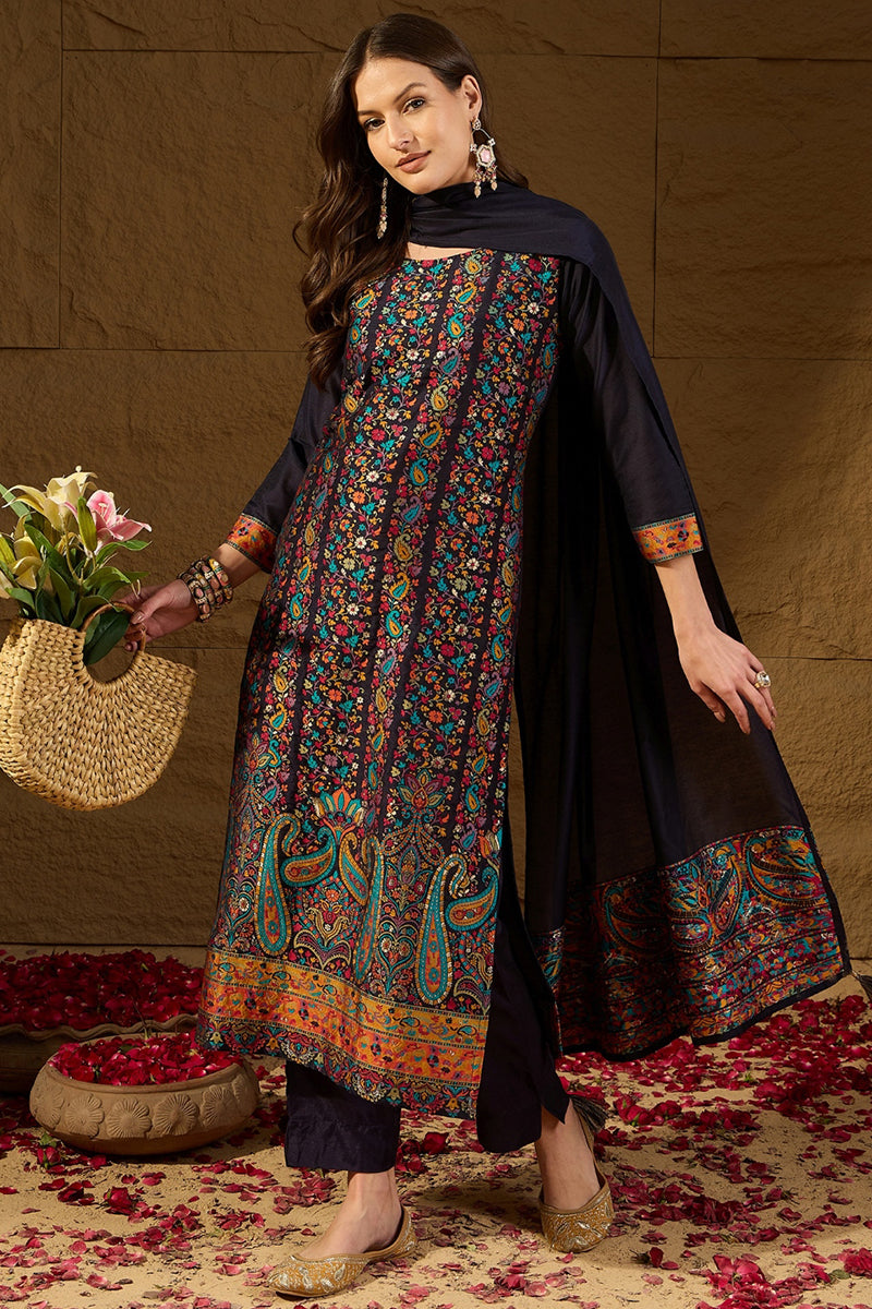Navy-Blue-Silk-Blend-Woven-Design-Straight-3-Piece-Anarkali-Set