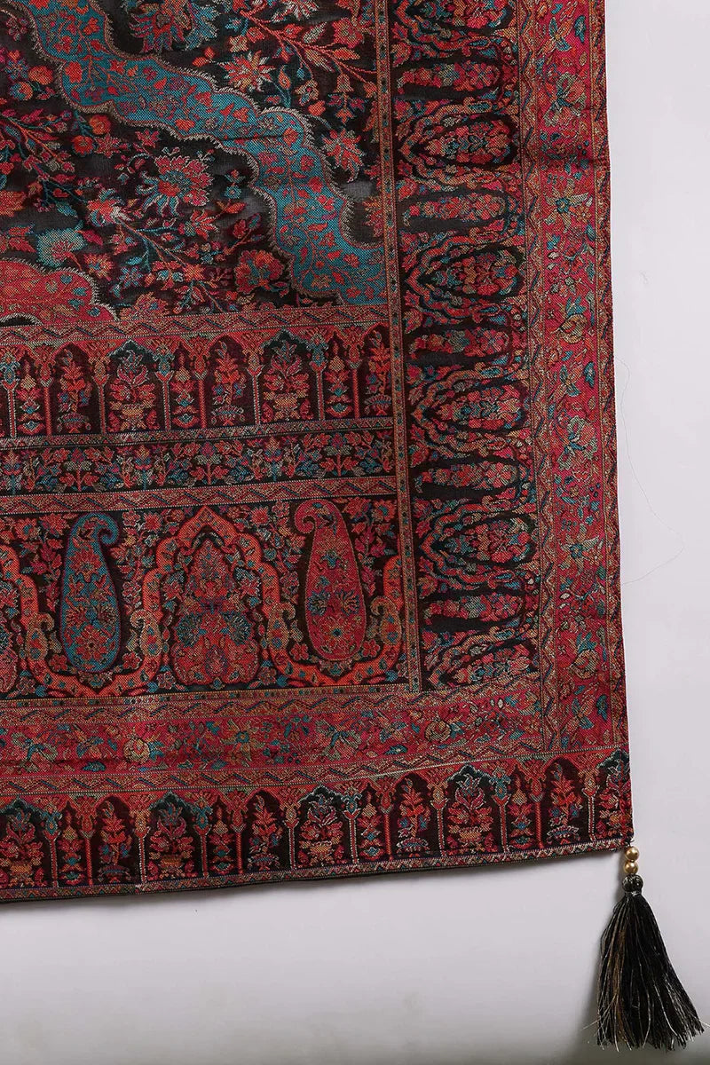 Black-Silk-Blend-Solid-Woven-Design-Straight-Kurta-Trousers-With-Dupatta