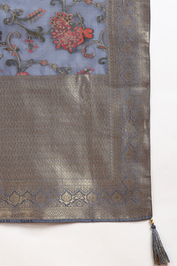 Blue-Chanderi-Solid-Woven-Design-Straight-3-Piece-Kurta-Set