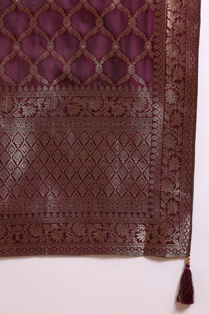 Dark-Wine-Chanderi-Silk-Woven-Design-Straight-3-Piece-Kurta-Set