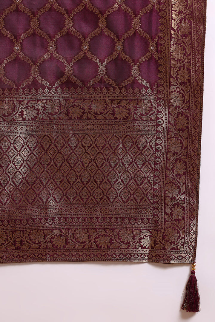 Dark-Wine-Chanderi-Silk-Woven-Design-Straight-3-Piece-Kurta-Set
