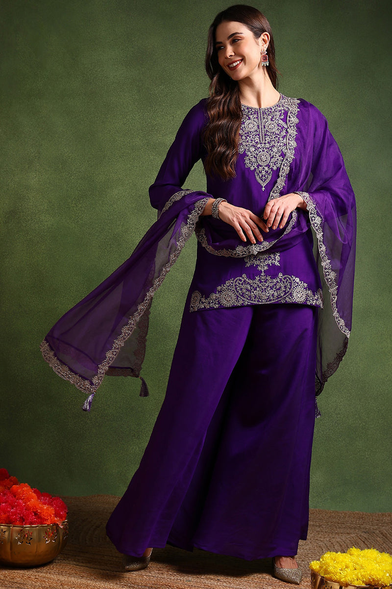 Purple-Silk-Blend-Solid-Embroidered-Straight-Palazzo-Set