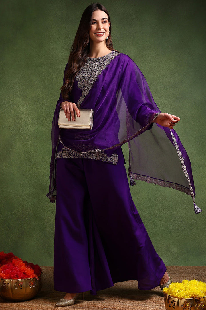 Purple-Silk-Blend-Solid-Embroidered-Straight-Palazzo-Set