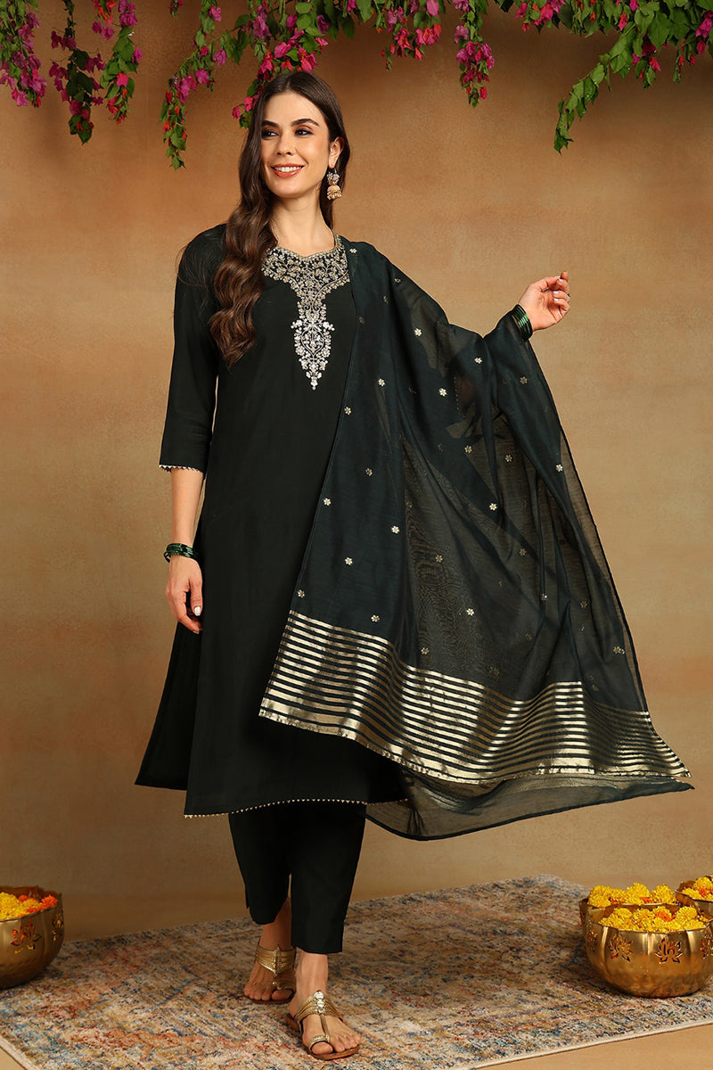 Green-Chanderi-Silk-Embroidered-Straight-3-Piece-Kurta-Set