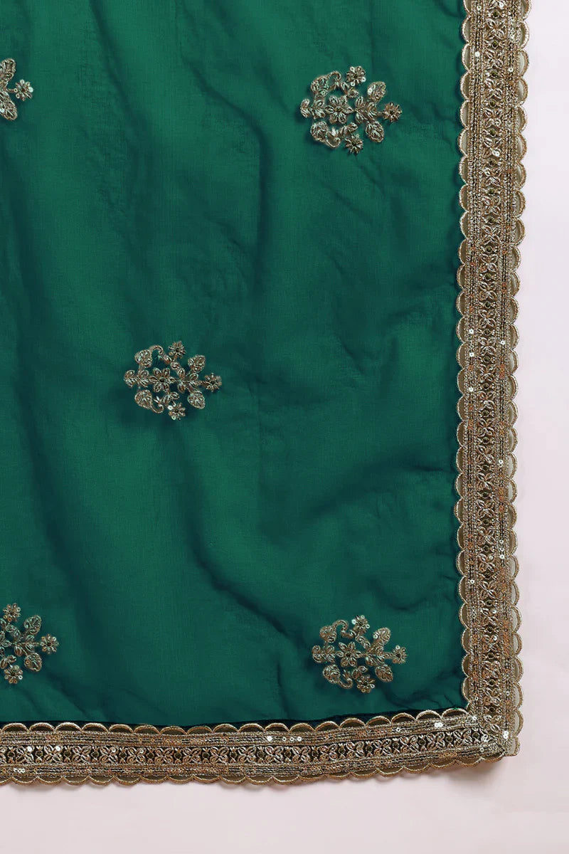 Teal Silk Blend Solid Straight Festive Kurta Palazzos With Dupatta