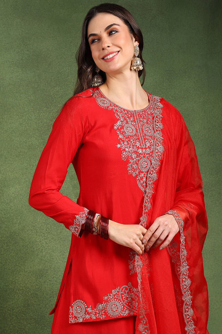 Red-Silk-Blend-Embroidered-Straight-Sharara-Set