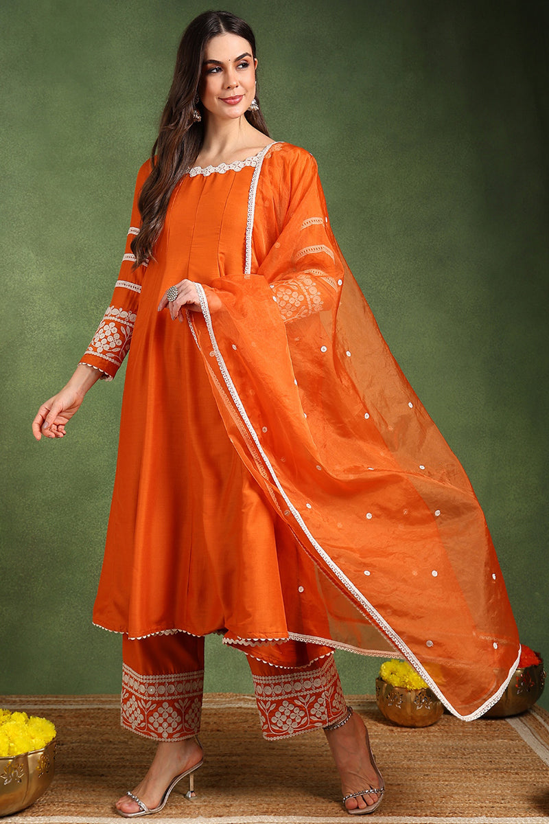 Orange-Silk-Blend-Solid-Embroidered-Anarkali-Set
