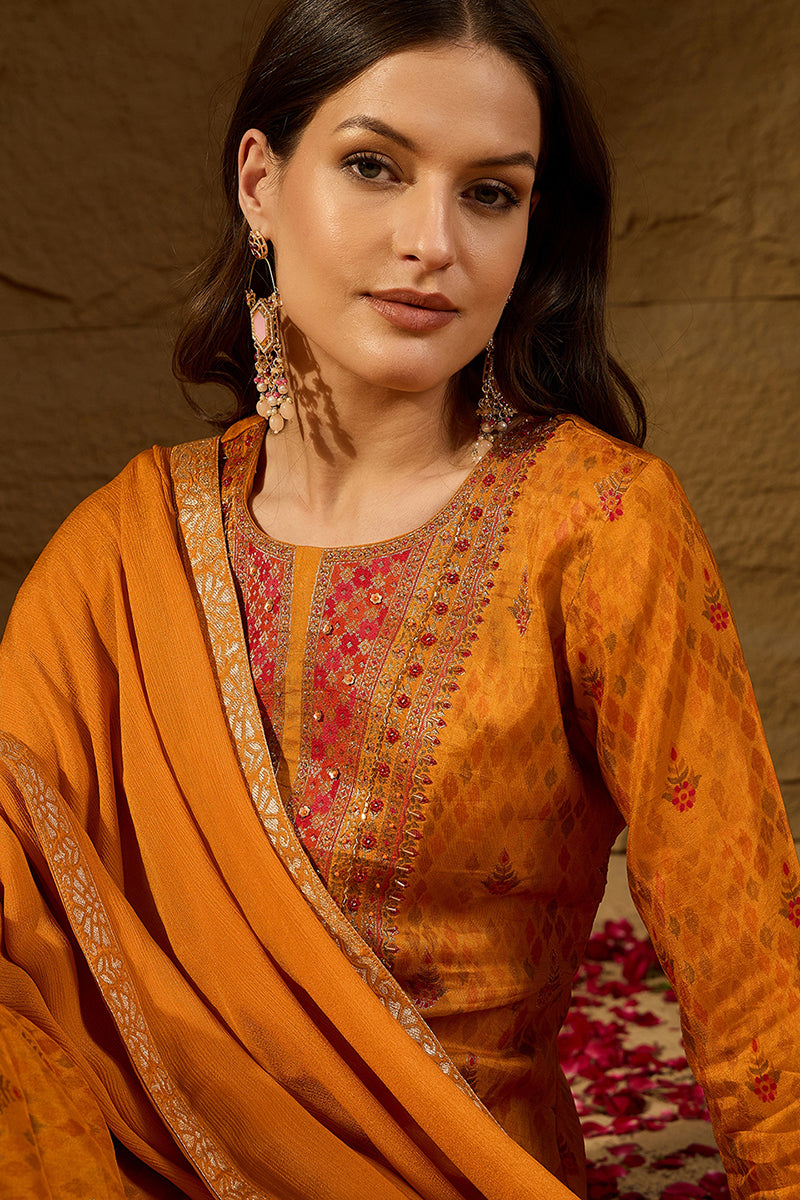 Mustard-Pure-Silk-Ikat-Design-Straight-3-Piece-Kurta-Set