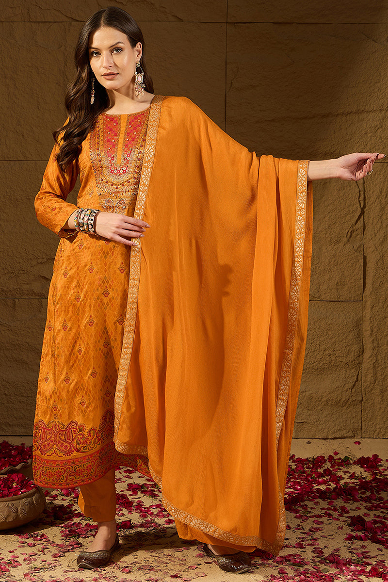 Mustard-Pure-Silk-Ikat-Design-Straight-3-Piece-Kurta-Set