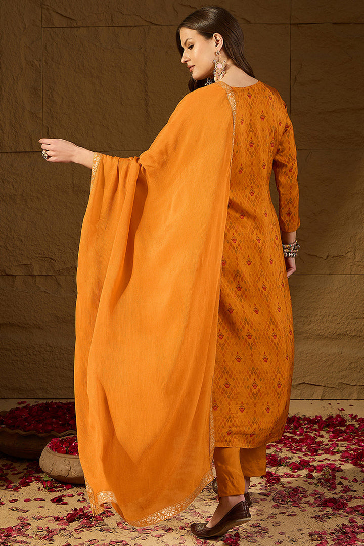 Mustard-Pure-Silk-Ikat-Design-Straight-3-Piece-Kurta-Set