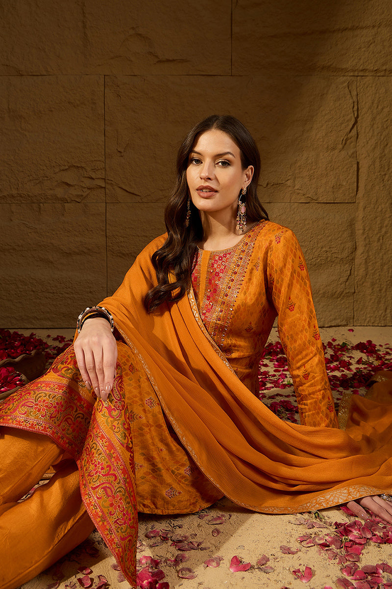 Mustard-Pure-Silk-Ikat-Design-Straight-3-Piece-Kurta-Set