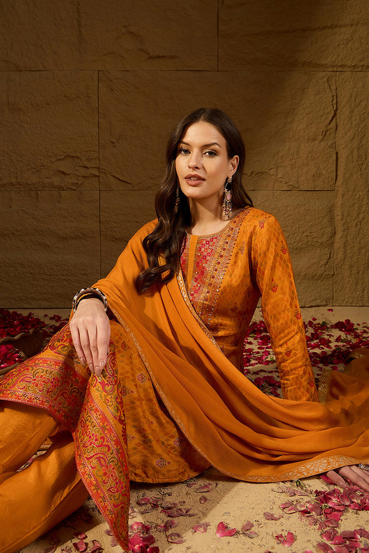 Mustard-Pure-Silk-Ikat-Design-Straight-3-Piece-Kurta-Set