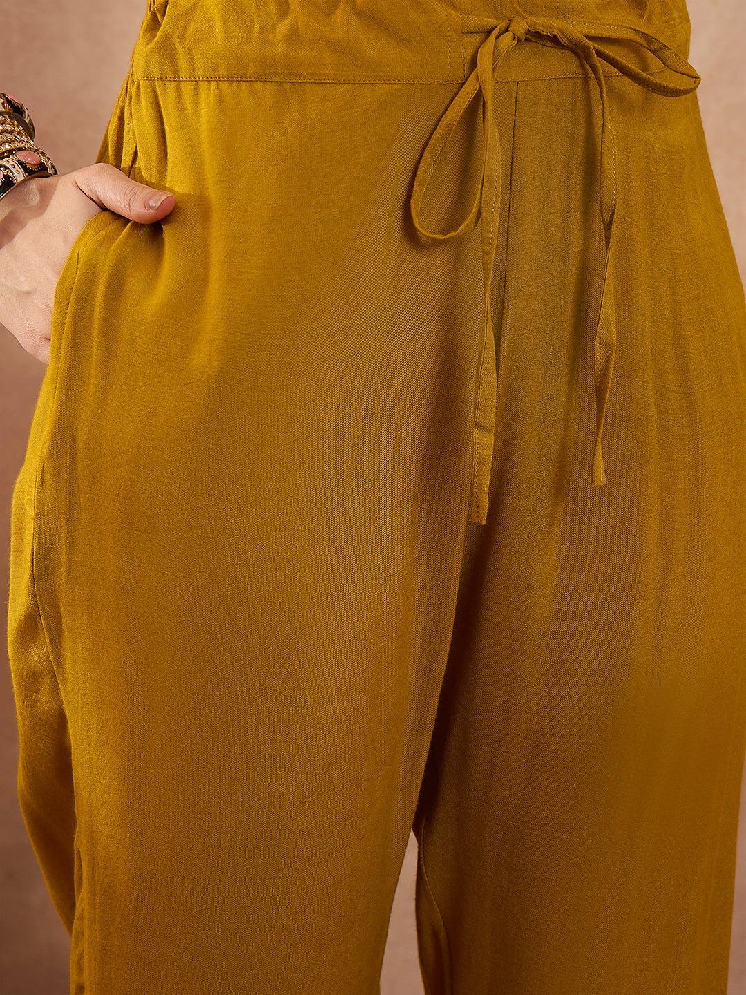 Mustard Viscose Rayon Solid Embroidered Straight Kurta Trousers With Dupatta