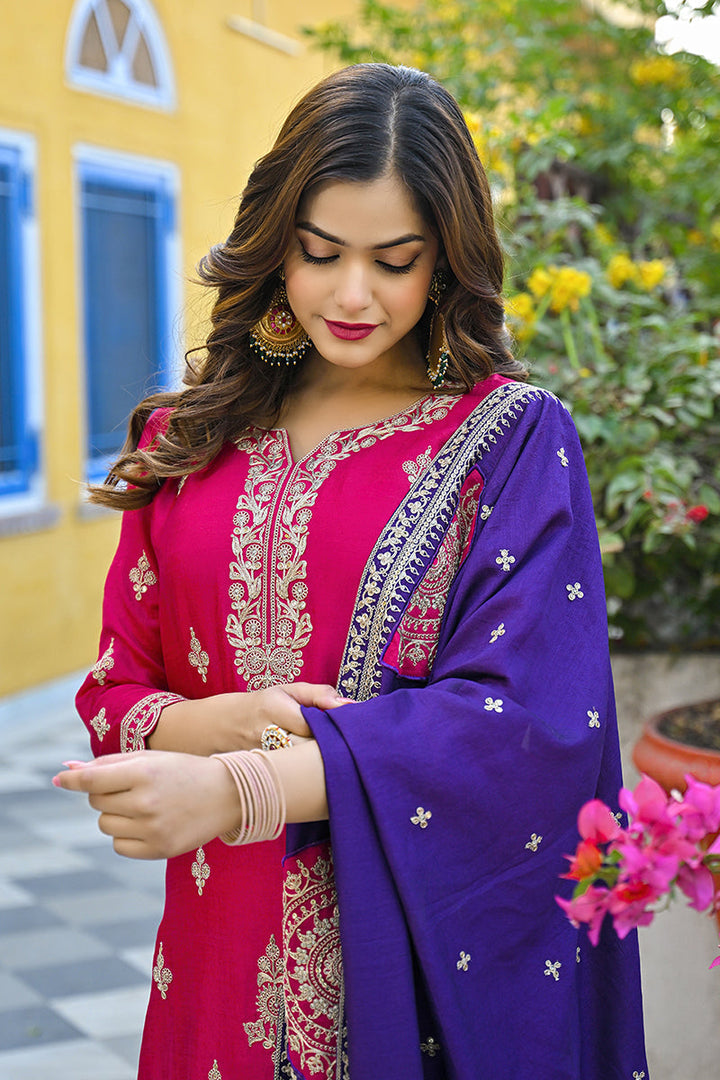Pink-Silk-Blend-Solid-Embroidered-Straight-3-Piece-Kurta-Set