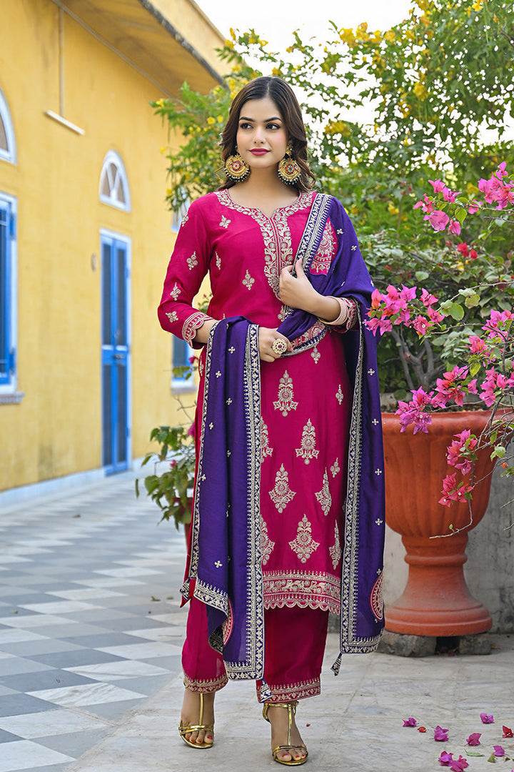 Pink-Silk-Blend-Solid-Embroidered-Straight-3-Piece-Kurta-Set