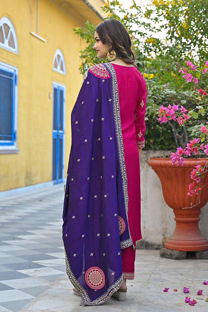 Pink-Silk-Blend-Solid-Embroidered-Straight-3-Piece-Kurta-Set