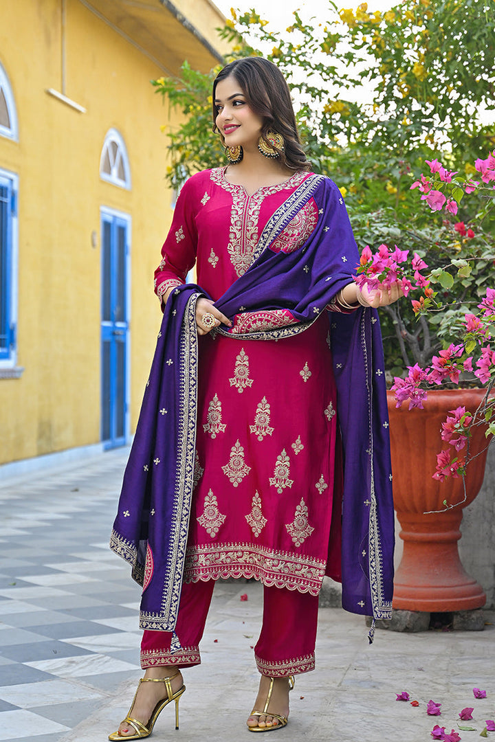Pink-Silk-Blend-Solid-Embroidered-Straight-3-Piece-Kurta-Set