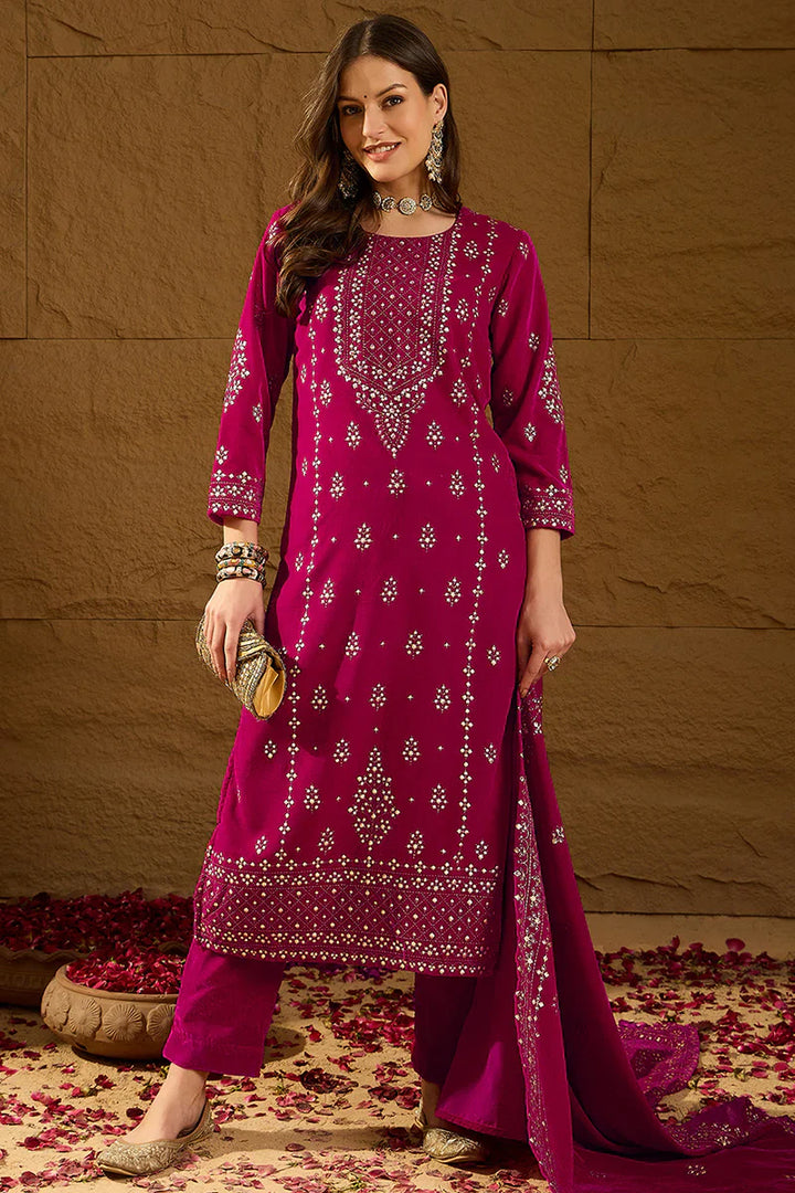 ZERESOUQ-Pink-Velvet-Ethnic-Motifs-Printed-Festive-3-Piece-Suit-Set