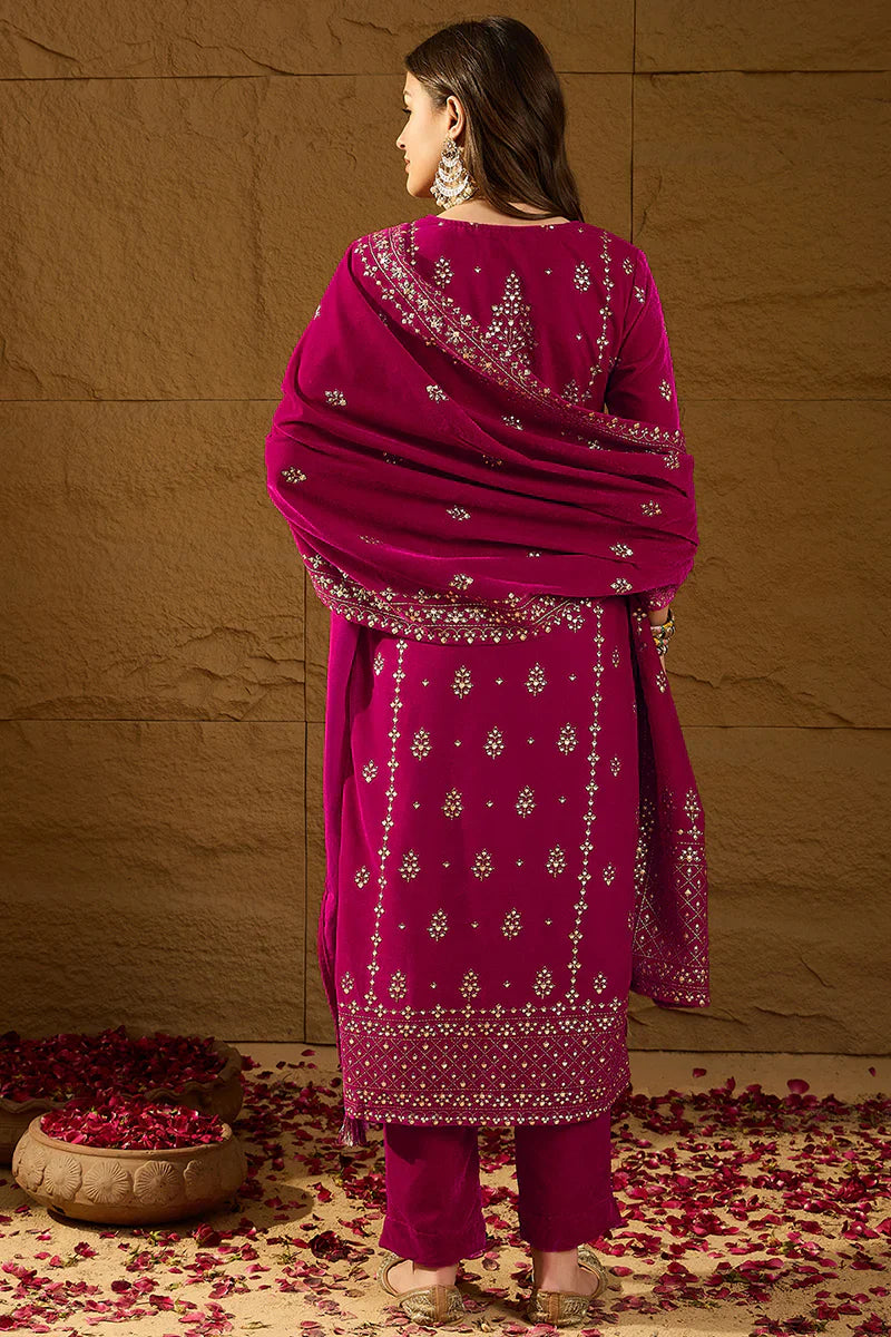 ZERESOUQ-Pink-Velvet-Ethnic-Motifs-Printed-Festive-3-Piece-Suit-Set