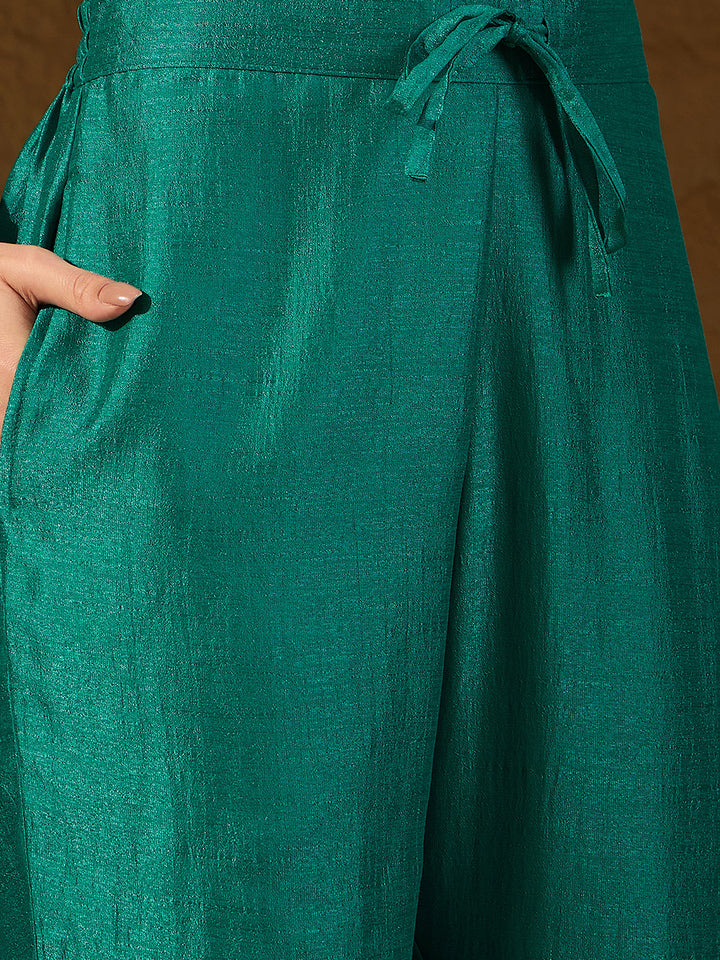 Teal Silk Blend Ethnic Motifs Anarkali 3-Piece Kurta Set