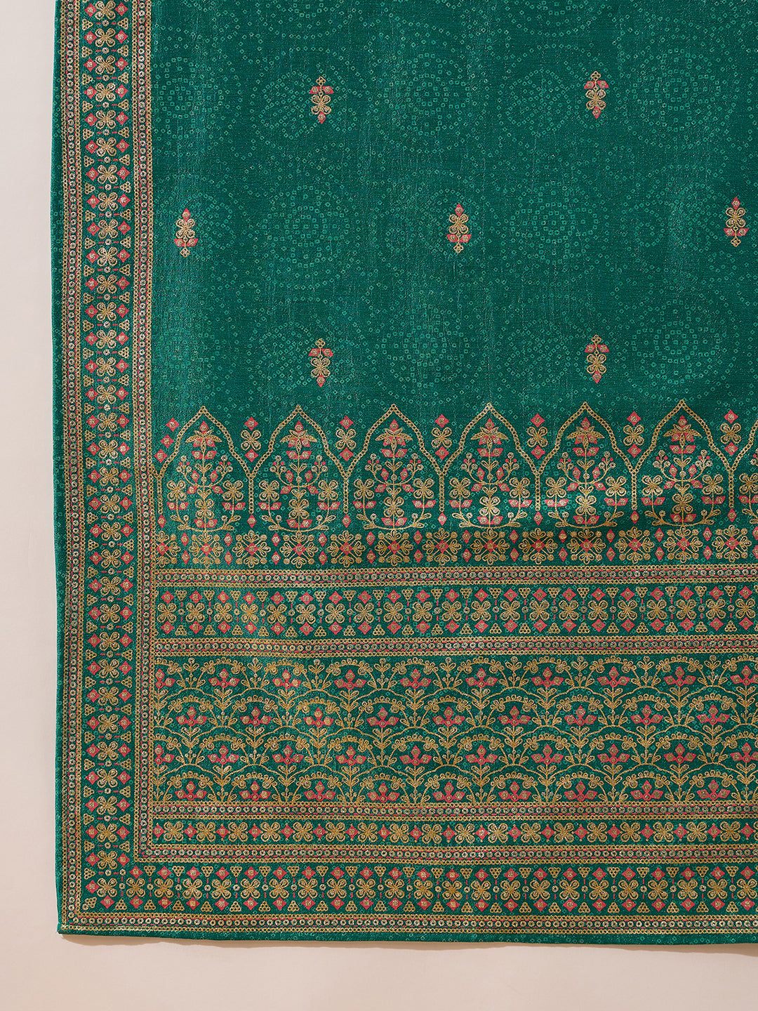 Teal Silk Blend Ethnic Motifs Anarkali 3-Piece Kurta Set