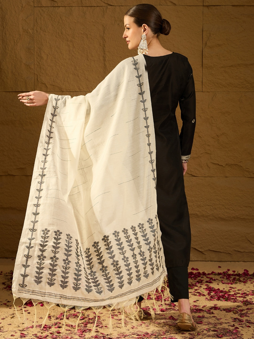 Black Chanderi Straight 3-Piece Kurta Set