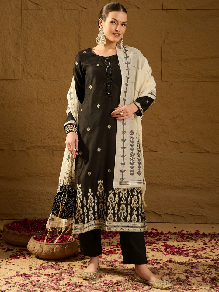 Black Chanderi Straight 3-Piece Kurta Set